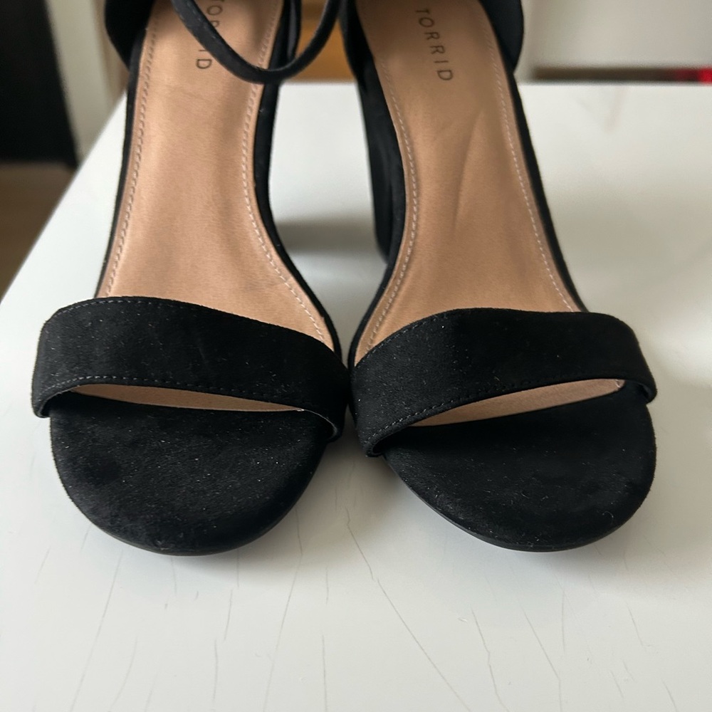 Black Suede Block Heel Sandals with Ankle Strap - Picture 4 of 7